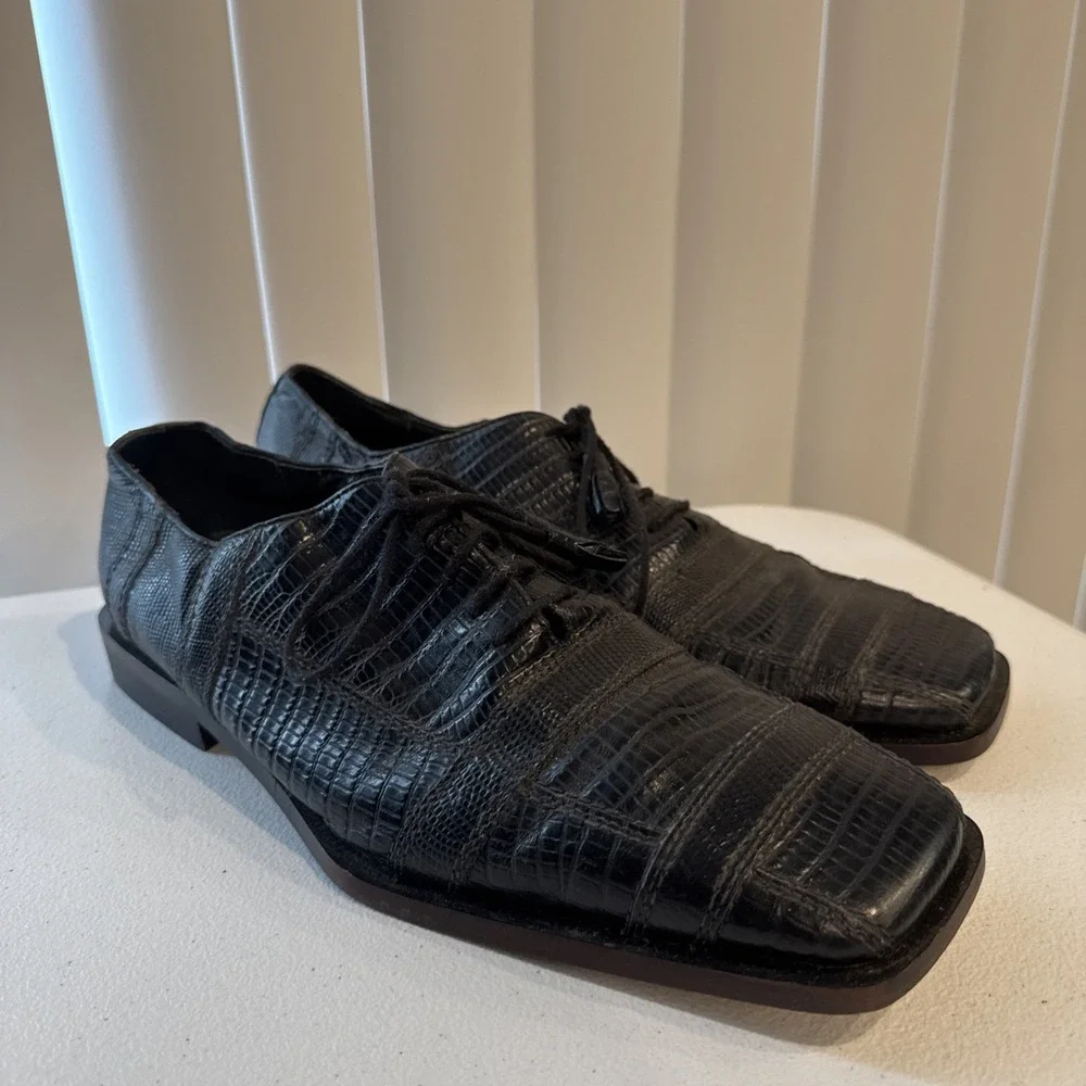 Giorgio Brutini Men's Black Alligator Print Leather Lace Up Dress Shoes  11 1/2M